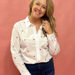 Love in Layers: Sheer White Button-Down with Red Hearts