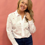 Love in Layers: Sheer White Button-Down with Red Hearts