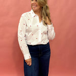 Love in Layers: Sheer White Button-Down with Red Hearts