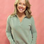 Malibu Vintage V-Neck Tee in Sage Green