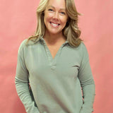 Malibu Vintage V-Neck Tee in Sage Green