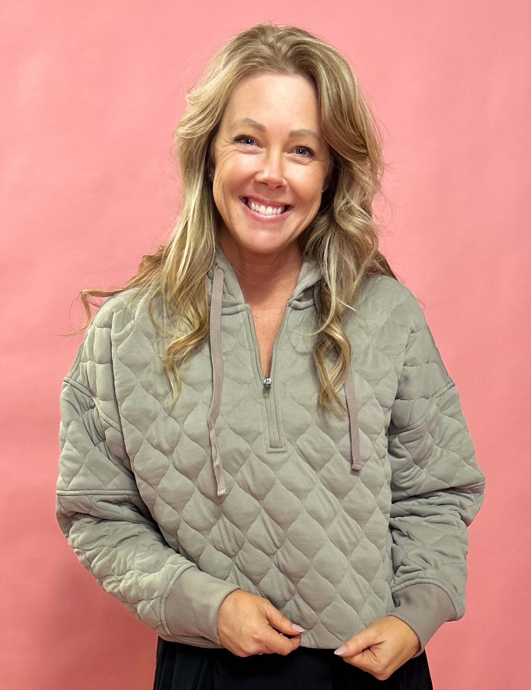 Cloud Comfort: Quilted Hoodie in Stone Taupe