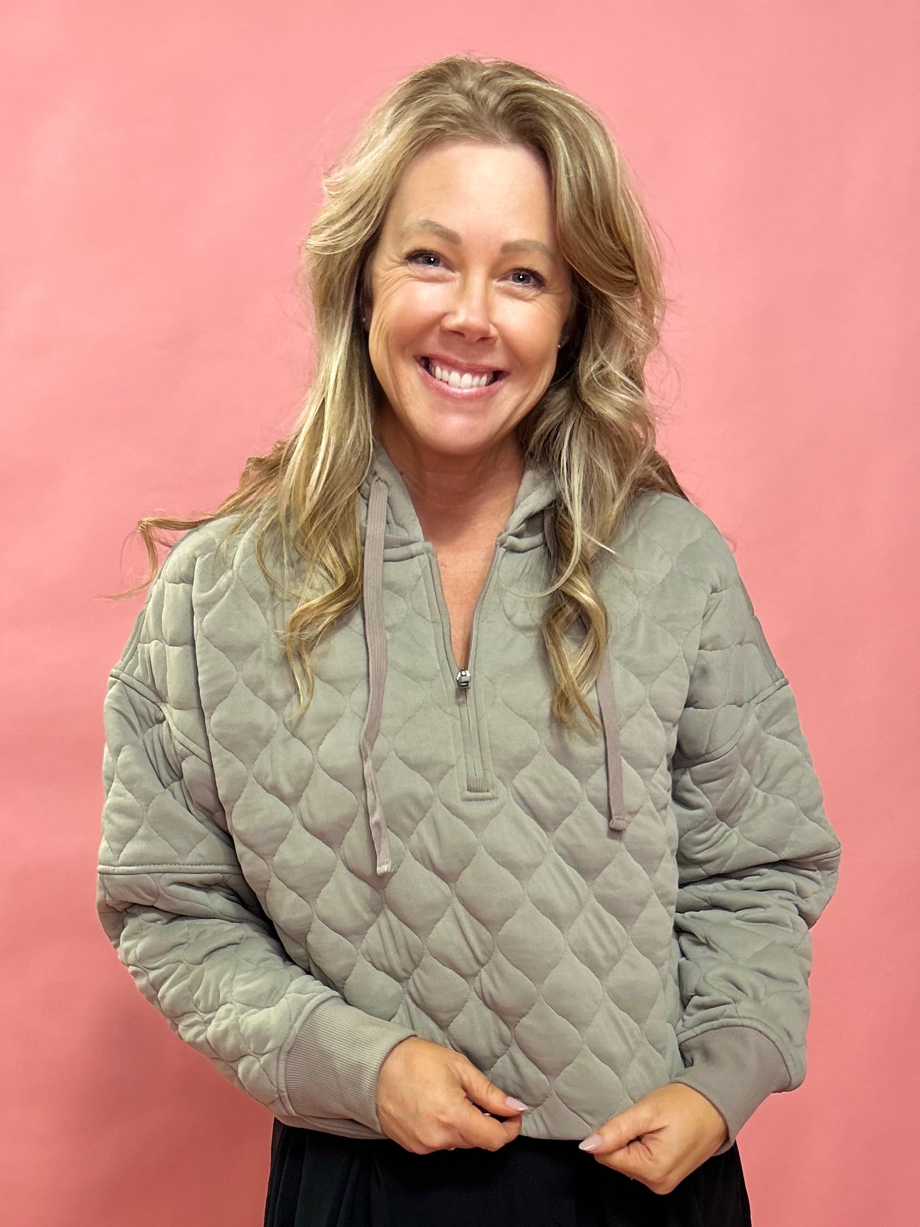 Cloud Comfort: Quilted Hoodie in Stone Taupe