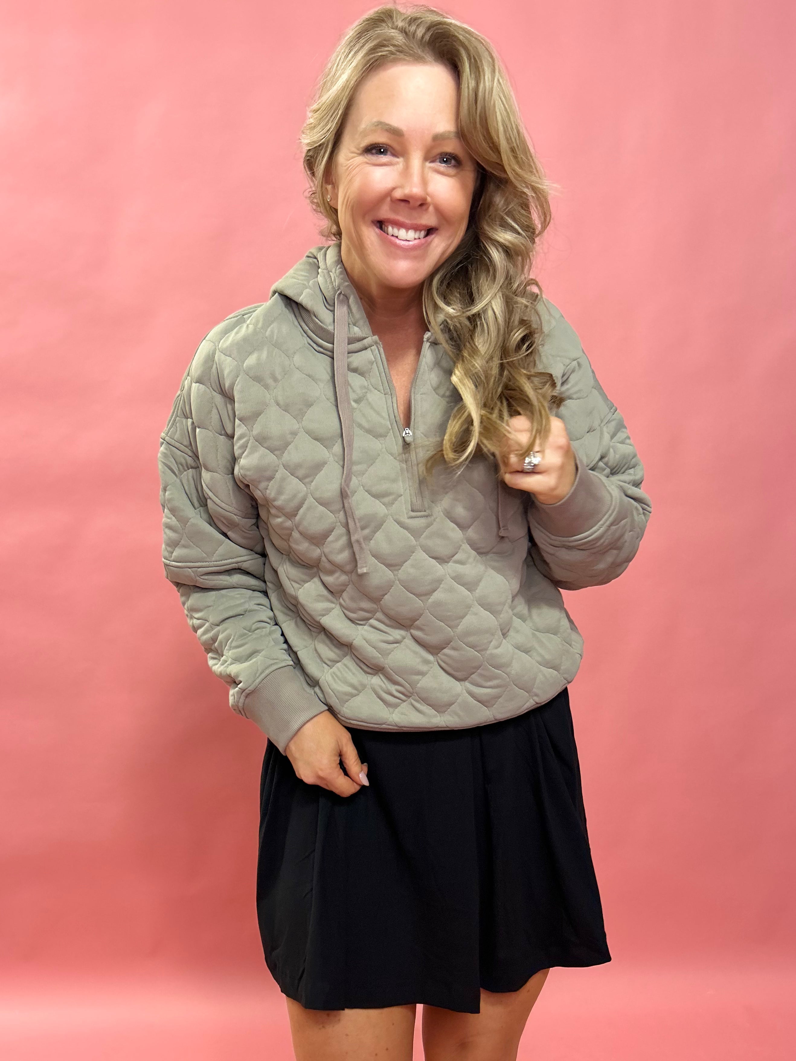 Cloud Comfort: Quilted Hoodie in Stone Taupe