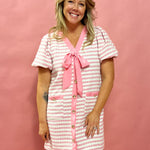 Sweet Stripes: Pink & Cream Knit Bow-Tie Dress