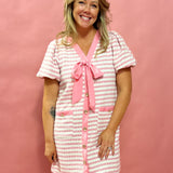 Sweet Stripes: Pink & Cream Knit Bow-Tie Dress