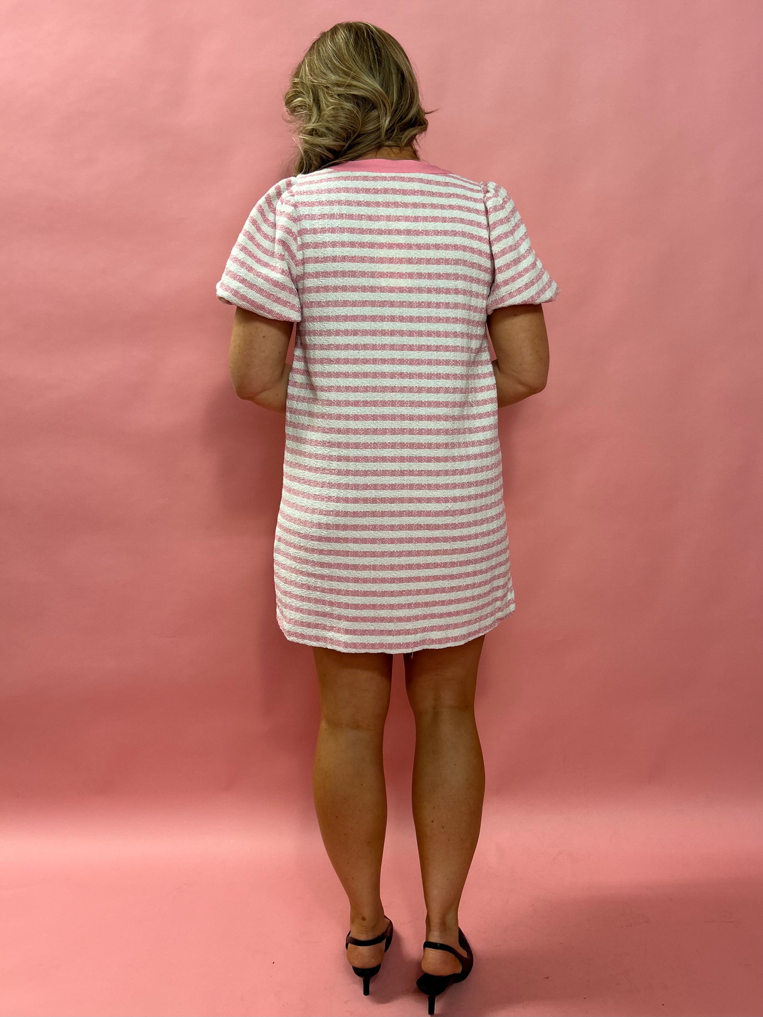 Sweet Stripes: Pink & Cream Knit Bow-Tie Dress