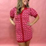 Retro Red/Pink Knit V-Neck Dress