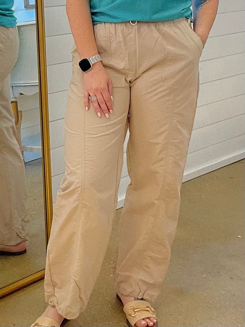 Katie Nylon Joggers in Khaki