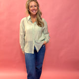 The Harper Button Down Long Sleeve Shirt Top in Sage Green