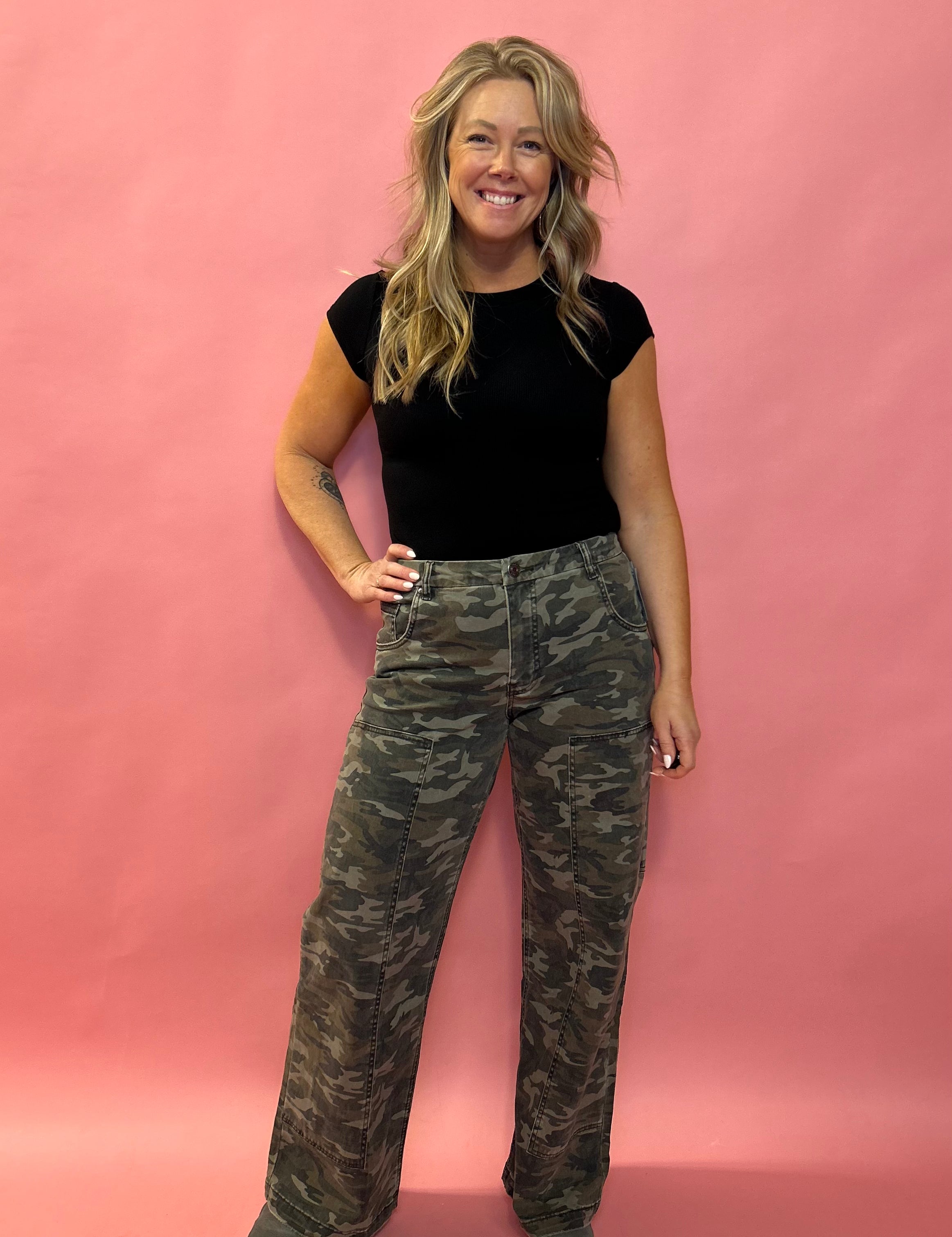 Jodi Camo High Rise Wide Leg Pant