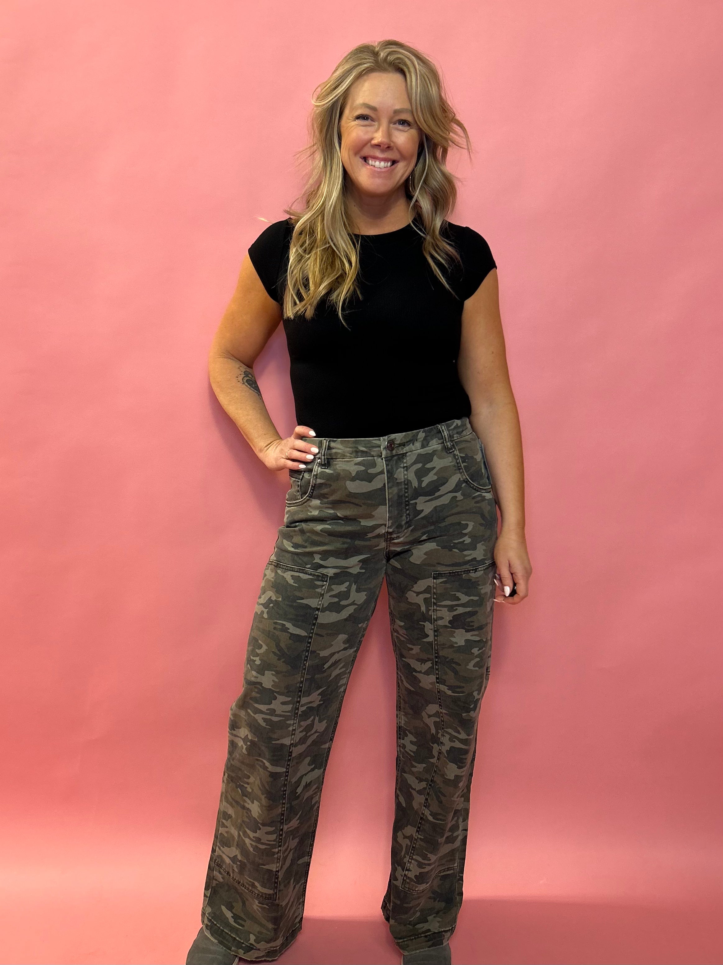 Jodi Camo High Rise Wide Leg Pant