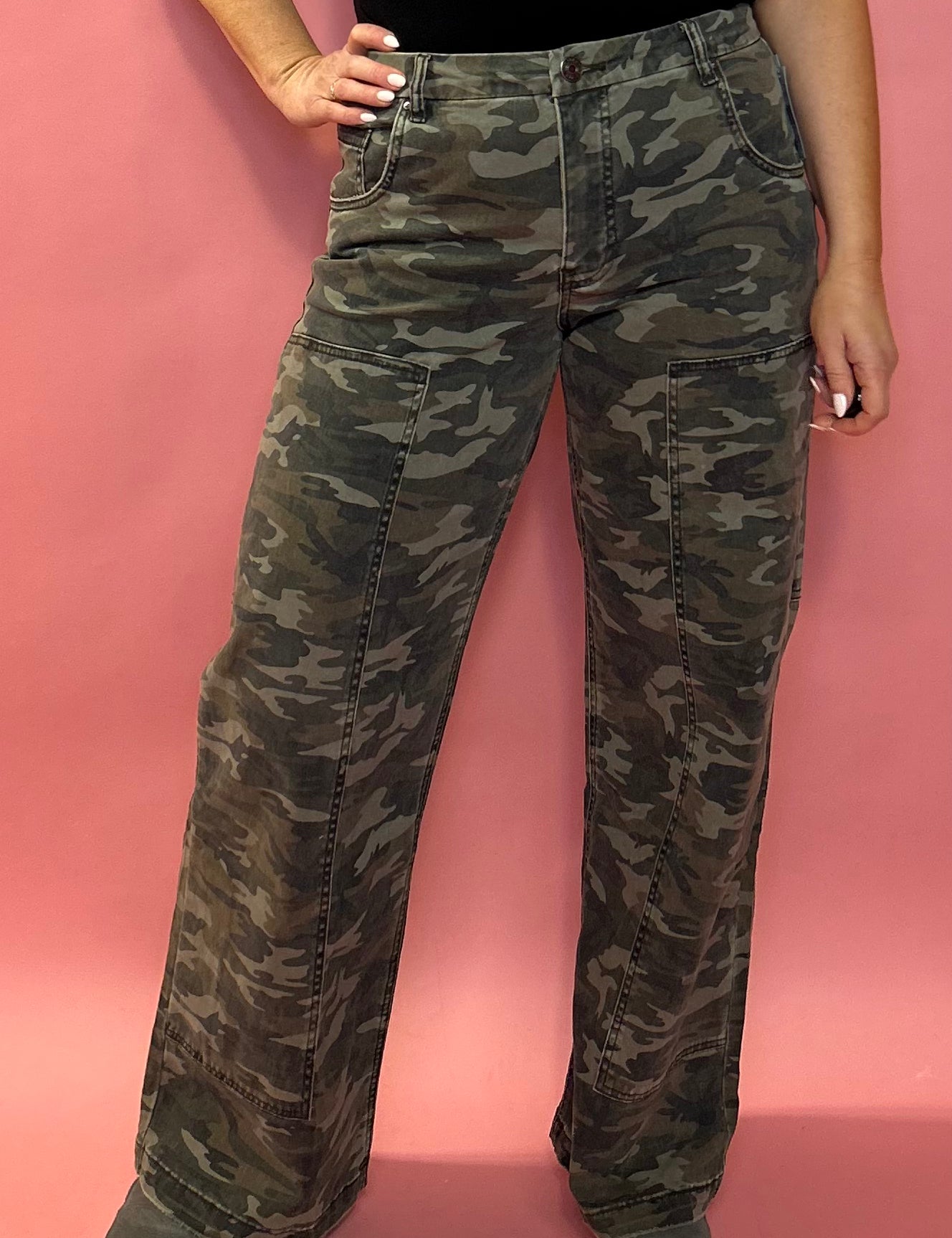 Jodi Camo High Rise Wide Leg Pant