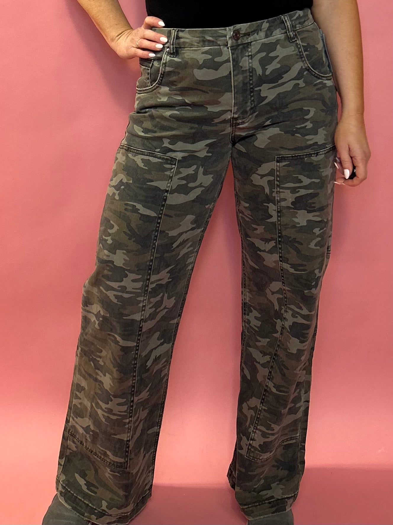 Jodi Camo High Rise Wide Leg Pant