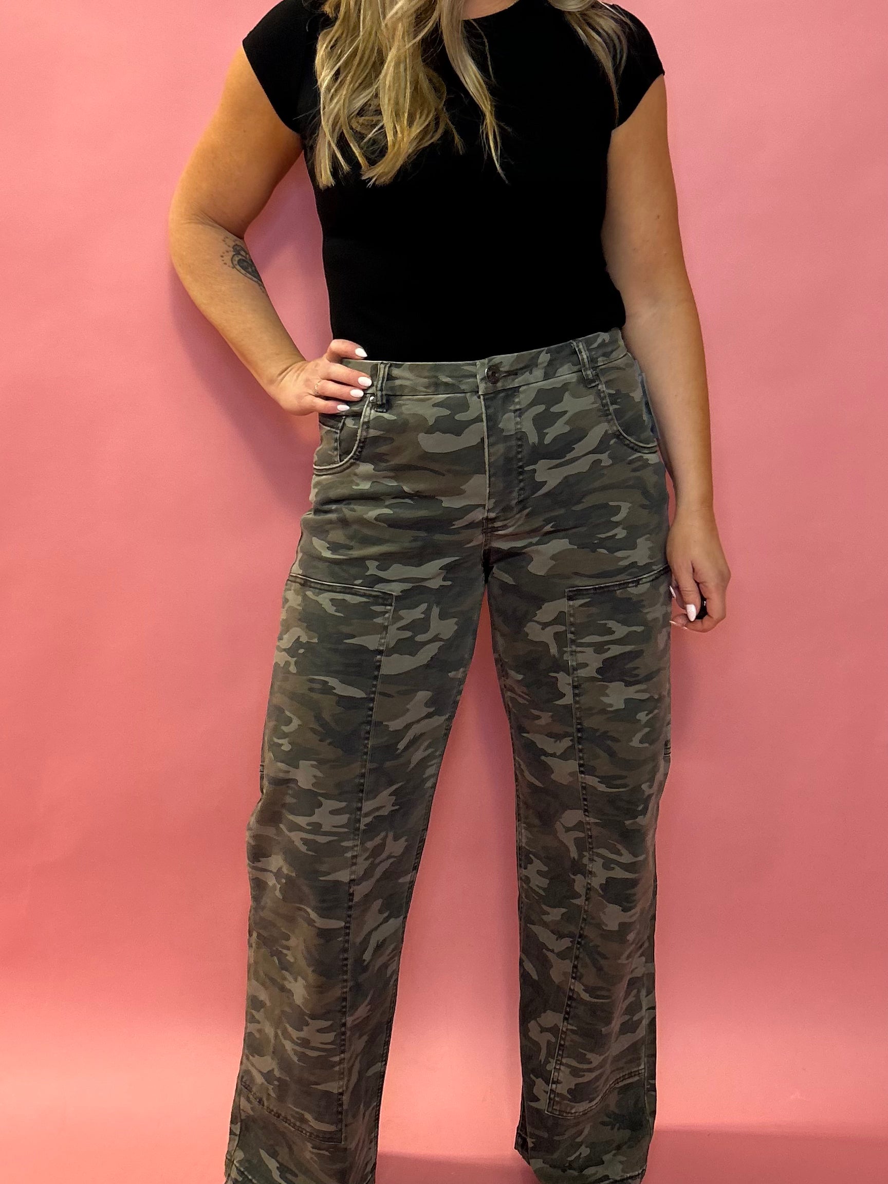 Jodi Camo High Rise Wide Leg Pant