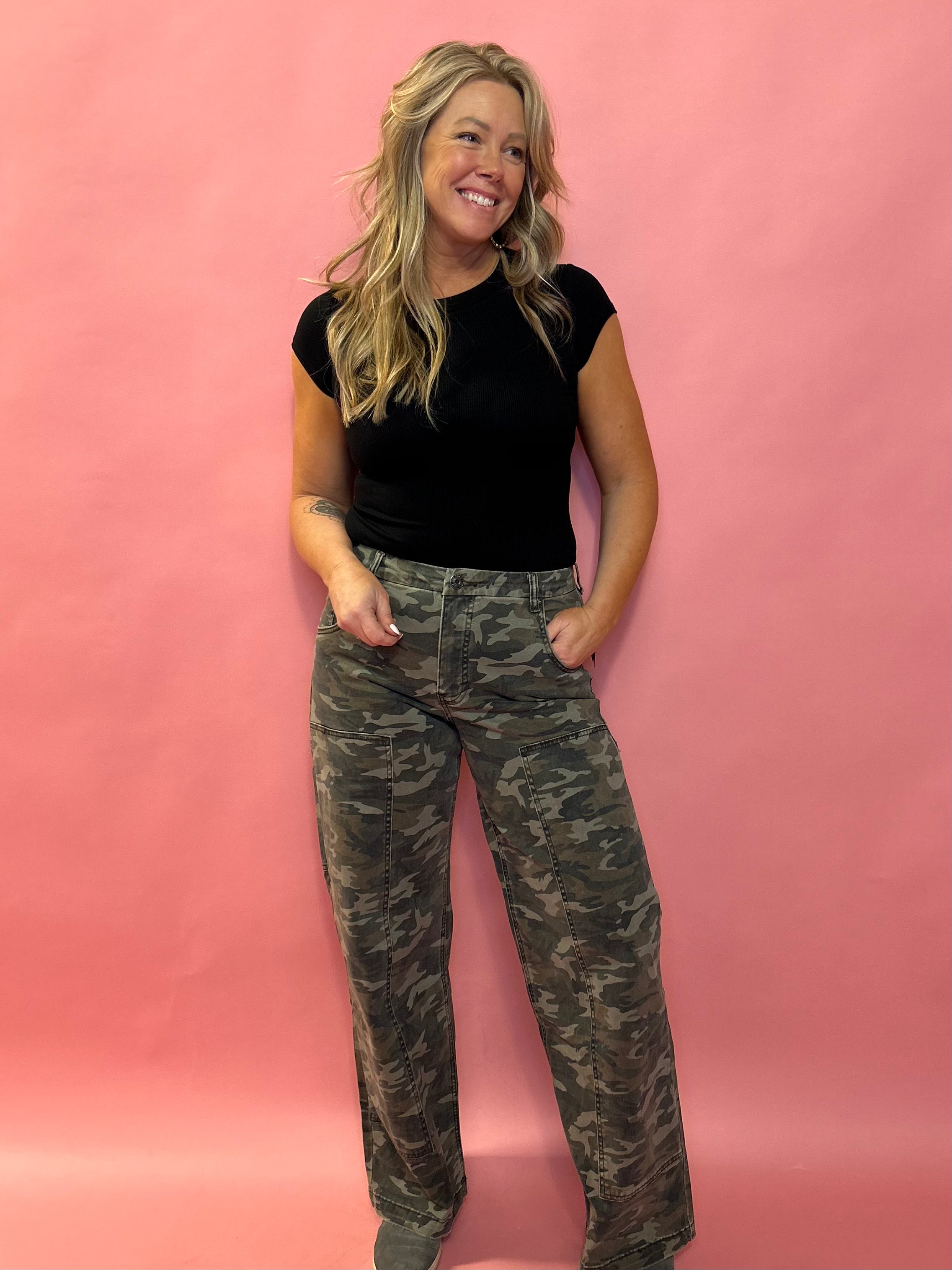 Jodi Camo High Rise Wide Leg Pant