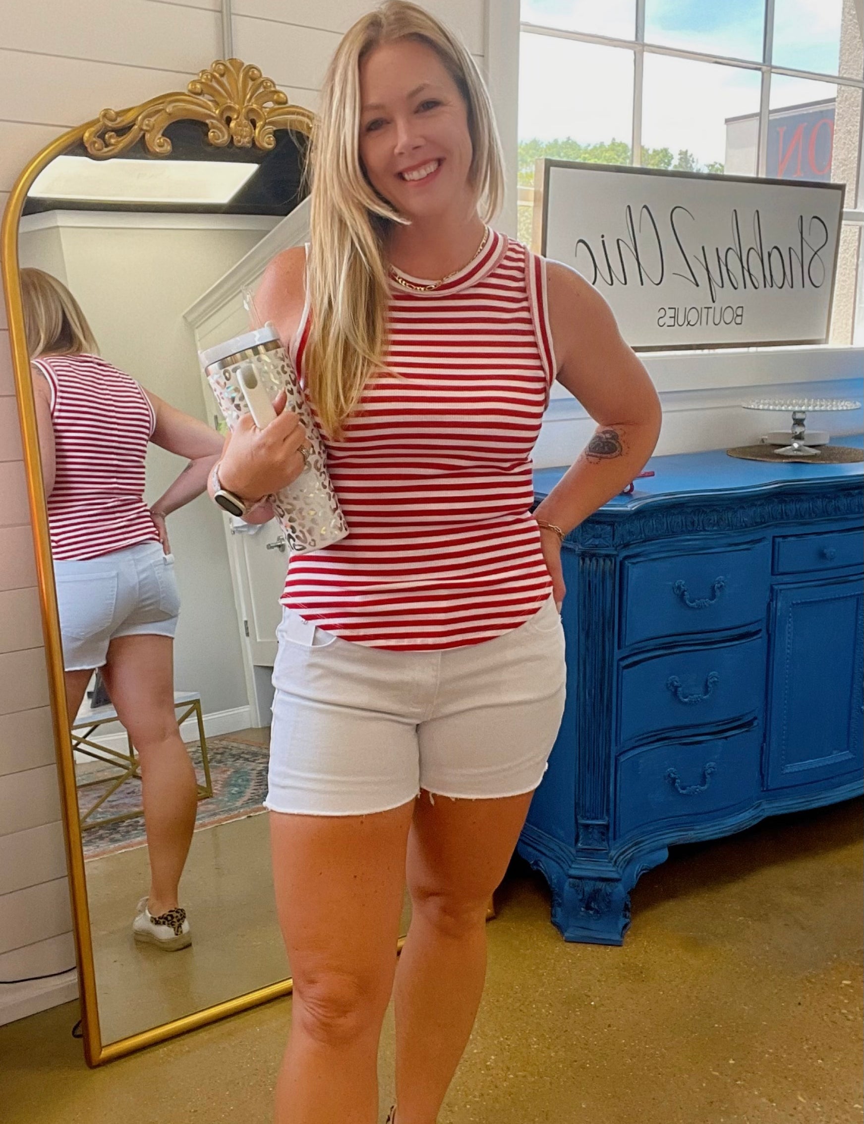 Blair Striped Ribbed Tank in Red