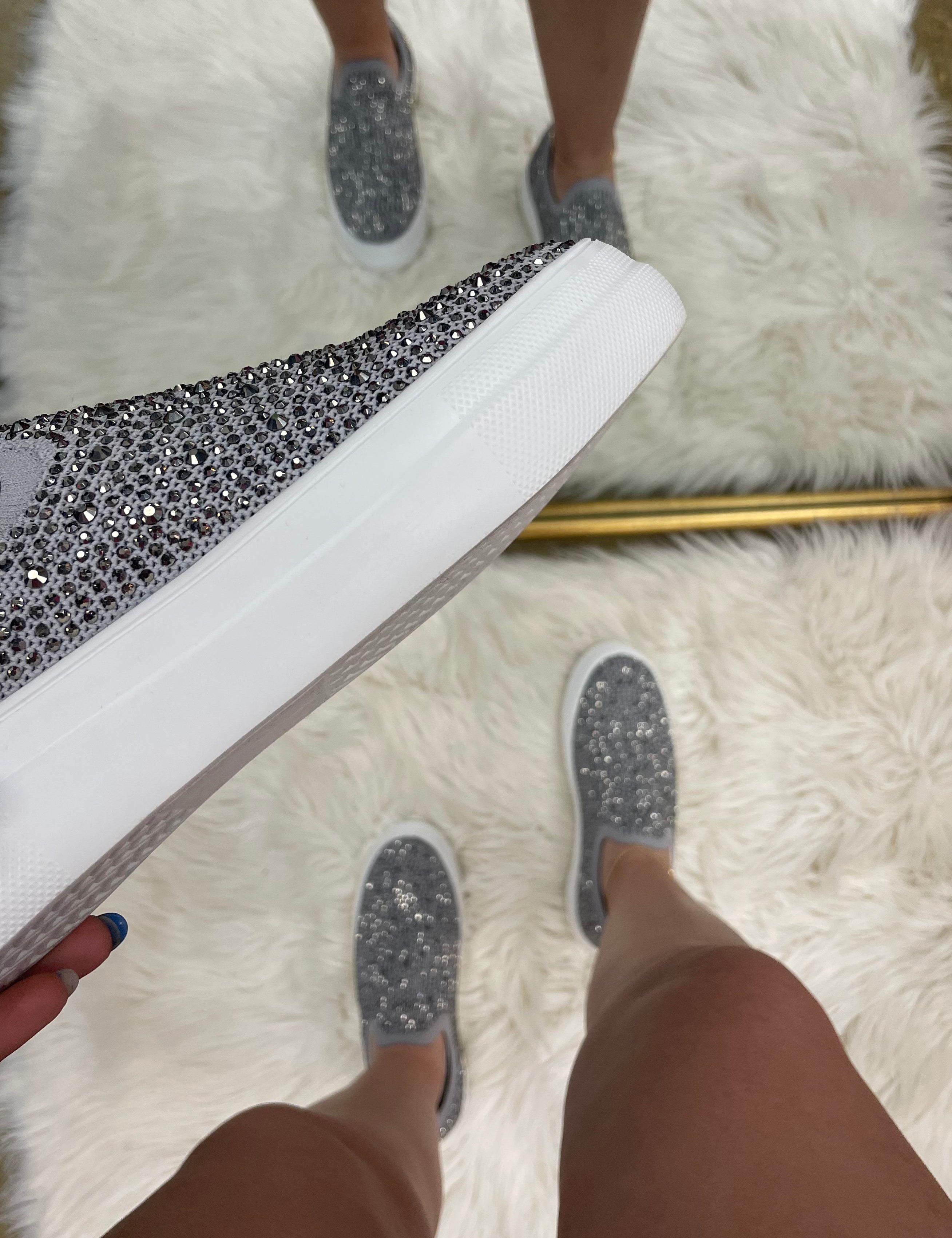 Swanky Bling Sneaker in Grey Crystal