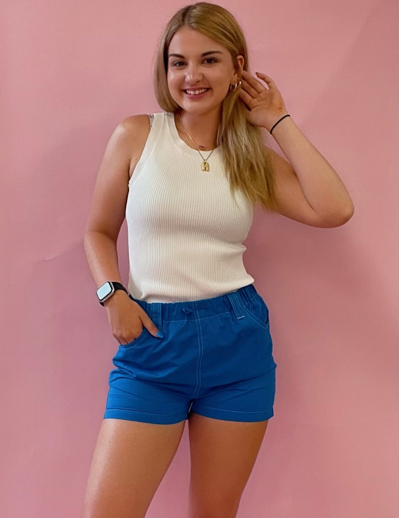 Janessa High Rise Pocketed Shorts in Blue