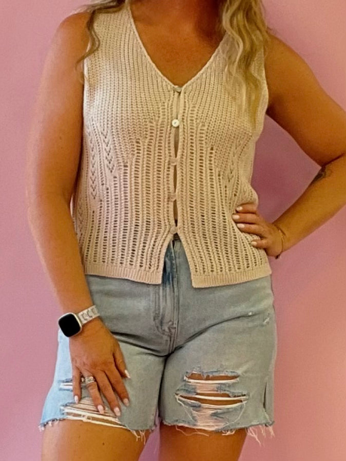 Concert Going Crochet Tank in Taupe