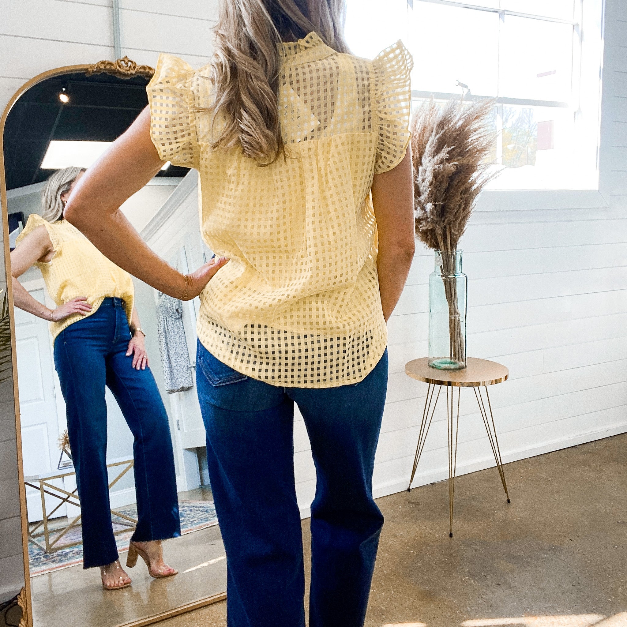 Asbury V-Neck Top with Flutter Sleeves in Yellow