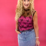 In Full Bloom Floral Lace Muscle Top in Black