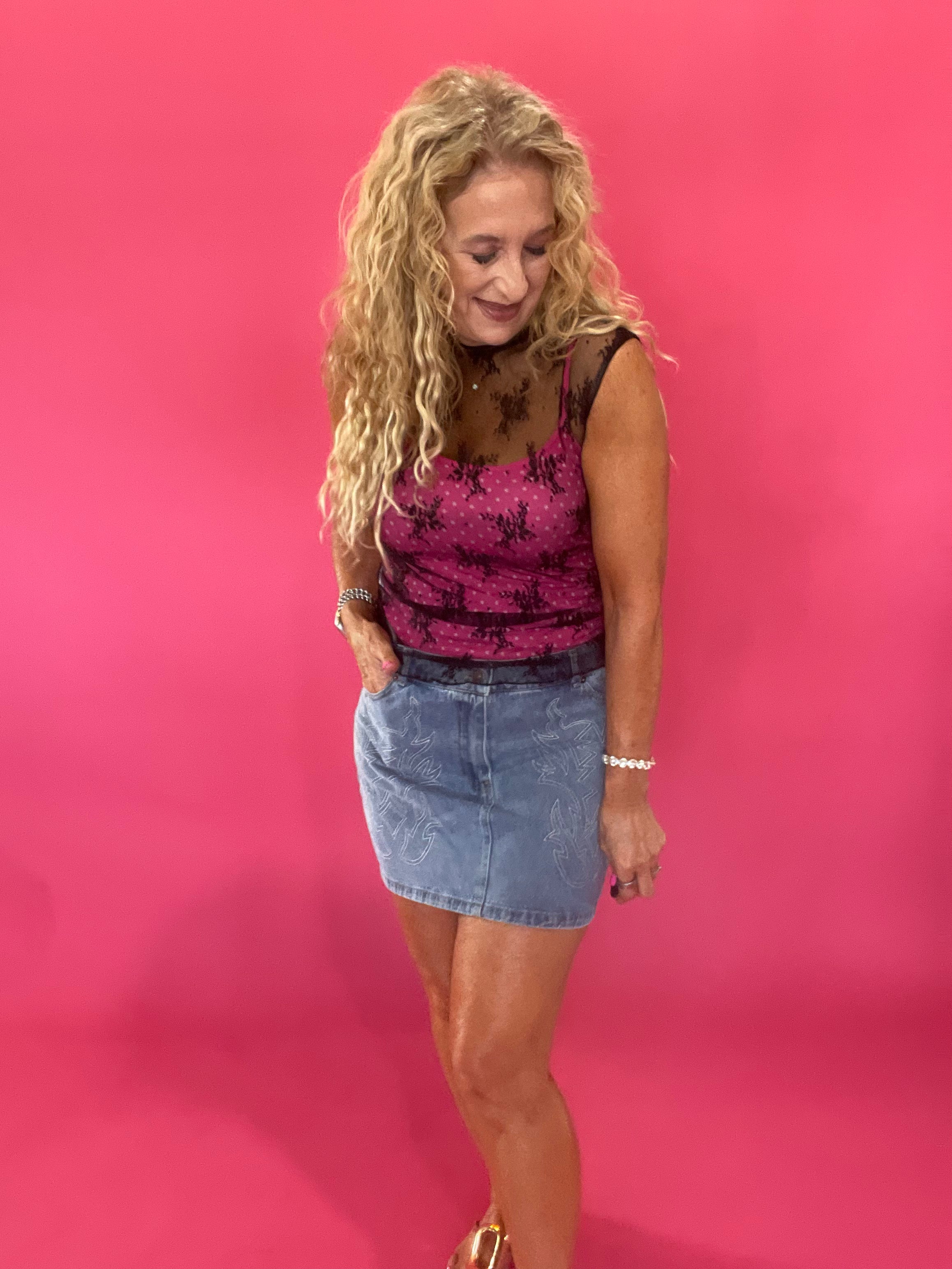 In Full Bloom Floral Lace Muscle Top in Black