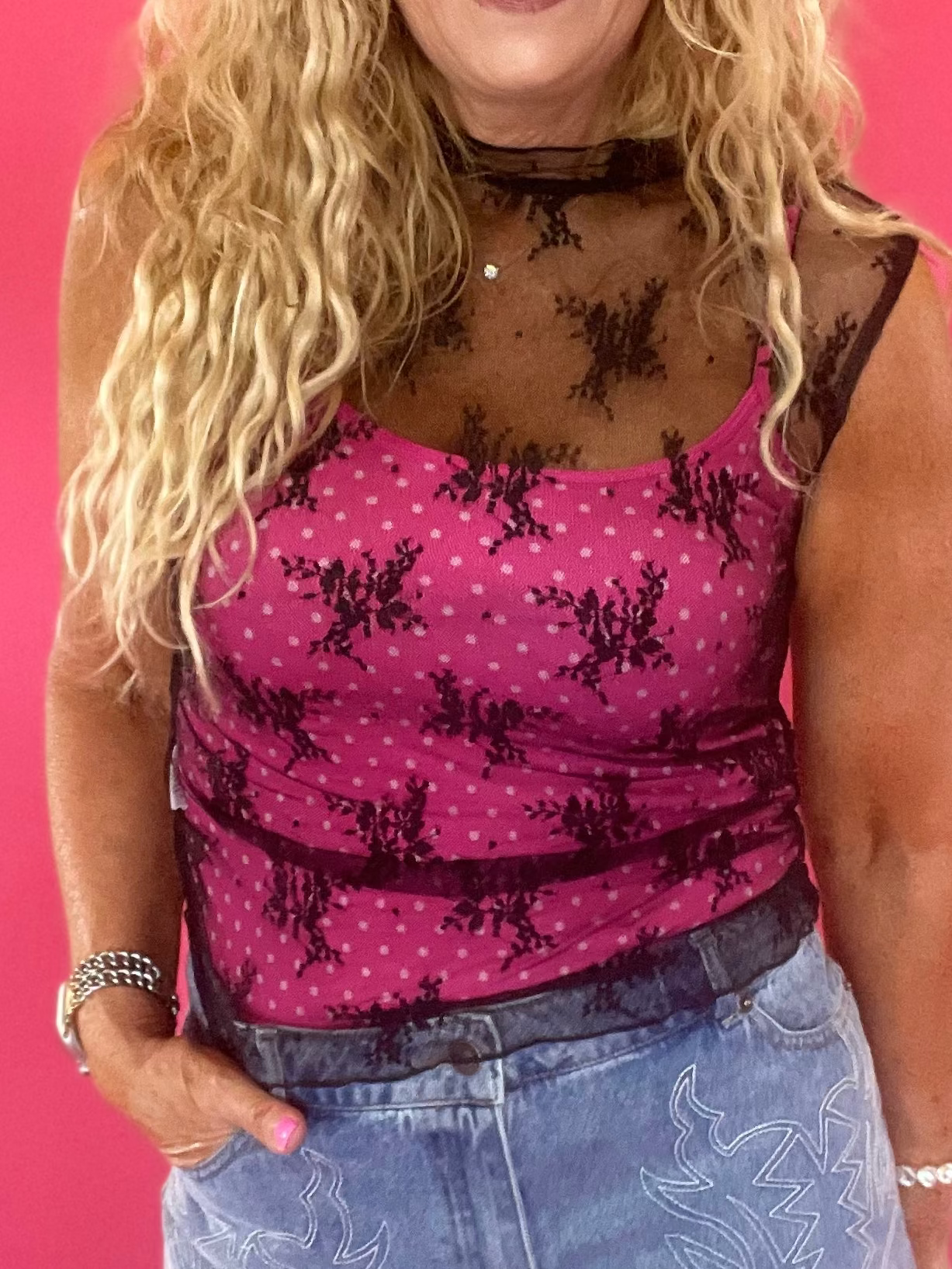 In Full Bloom Floral Lace Muscle Top in Black