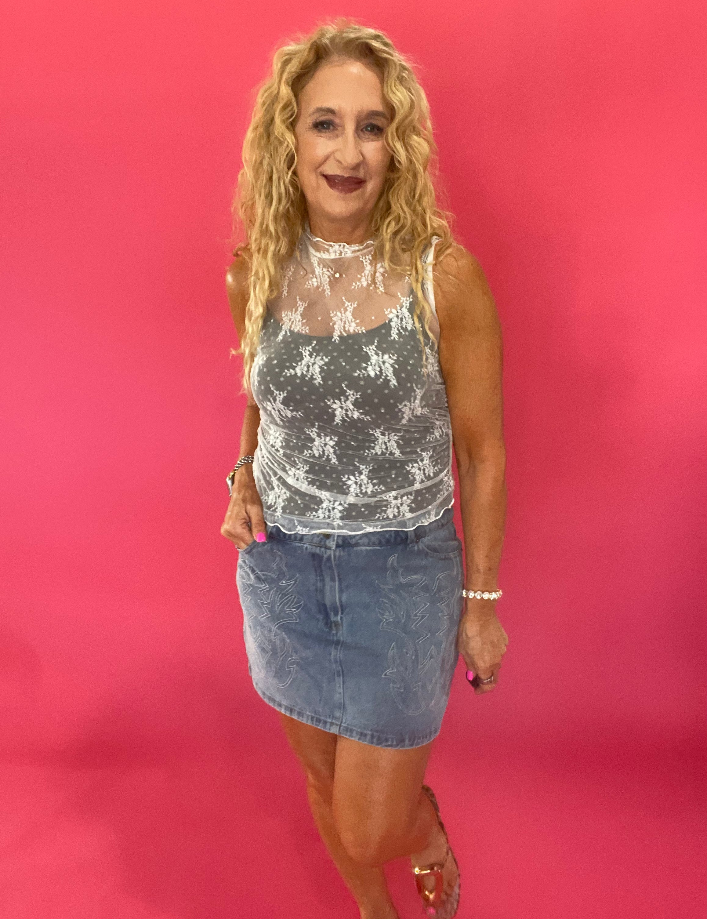 In Full Bloom Floral Lace Muscle Top in White
