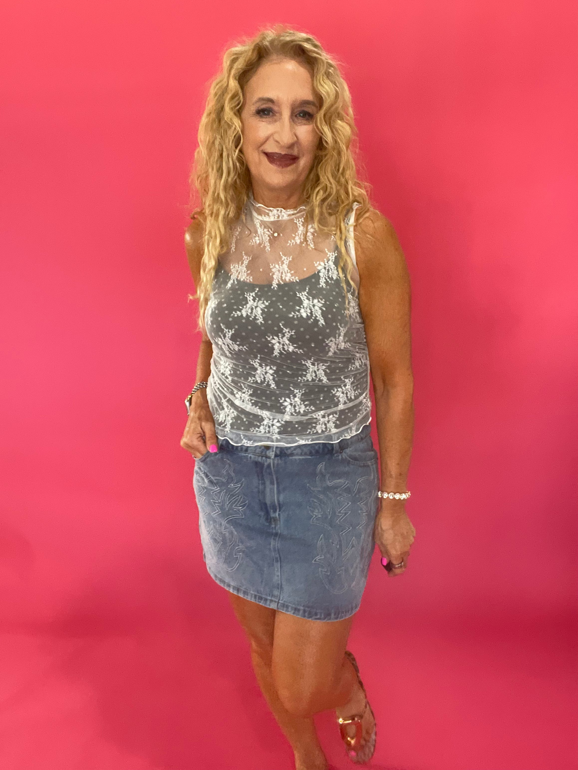 In Full Bloom Floral Lace Muscle Top in White