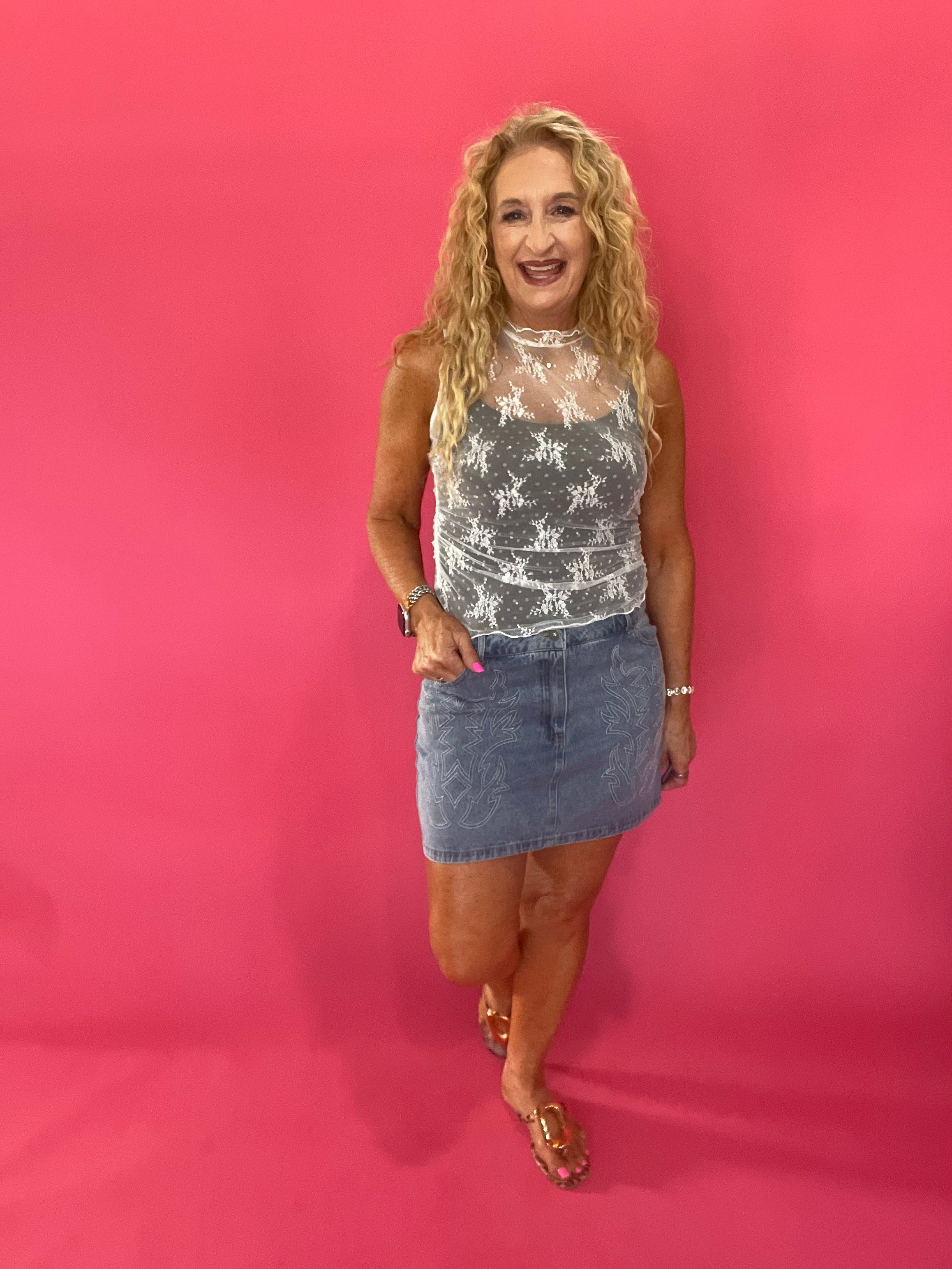 In Full Bloom Floral Lace Muscle Top in White