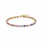 Stretch bracelet with 8mm crystal stones shading from pale to deep pink in antique gold