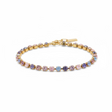 Stretch bracelet with 8mm crystal stones shading from pale to deep pink in antique gold
