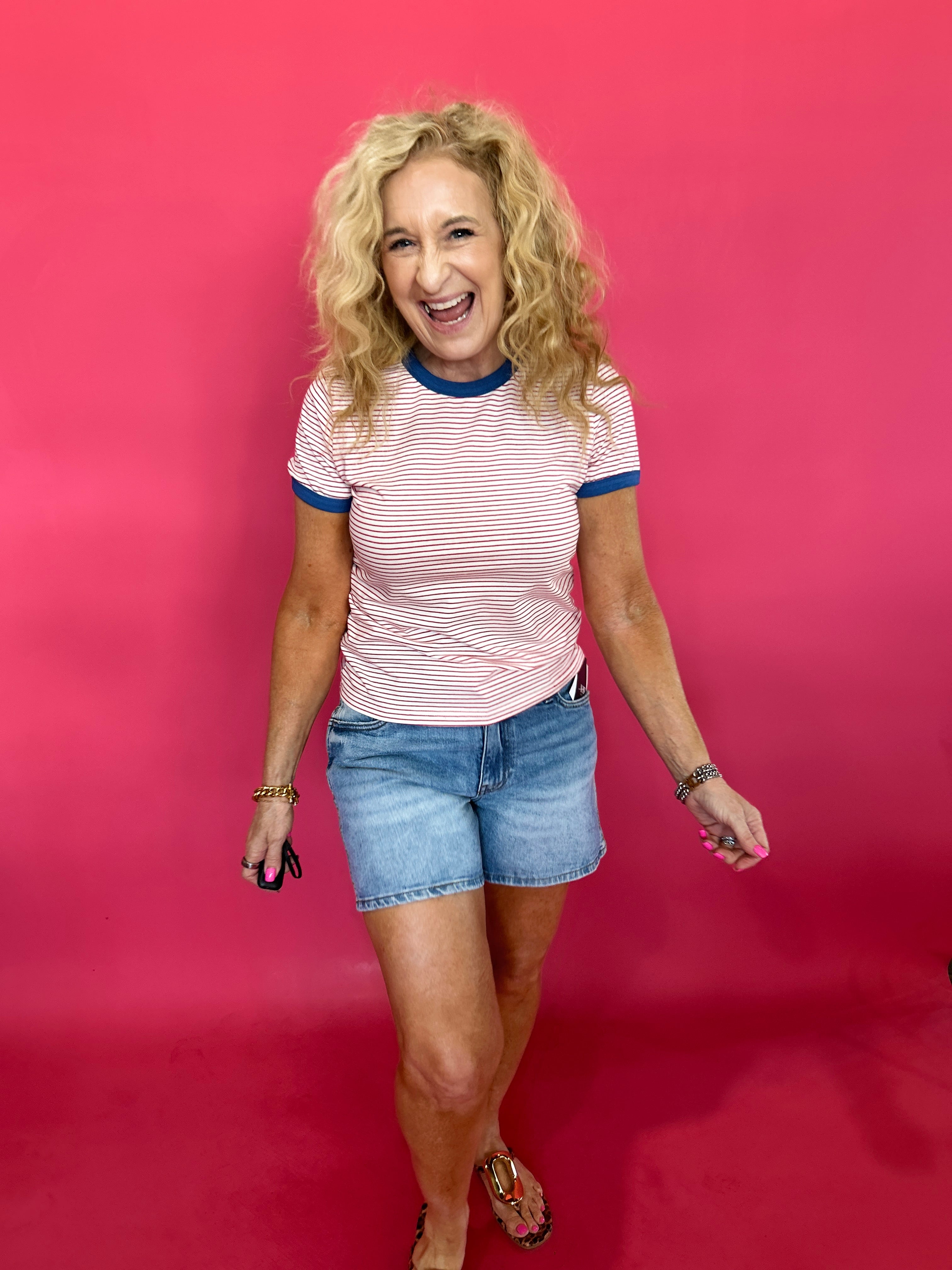 Jane High Rise Long Short w/Frayed Hem in Peaceful - Shabby 2 Chic Boutiques