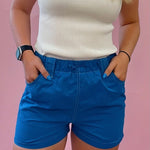 Janessa High Rise Pocketed Shorts in Blue