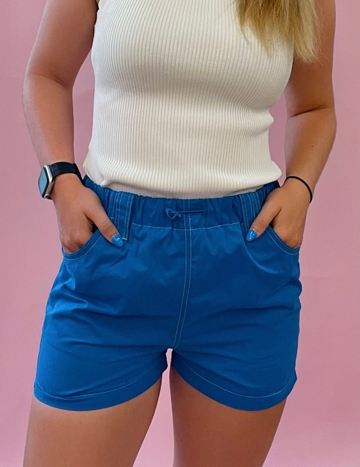 Janessa High Rise Pocketed Shorts in Blue