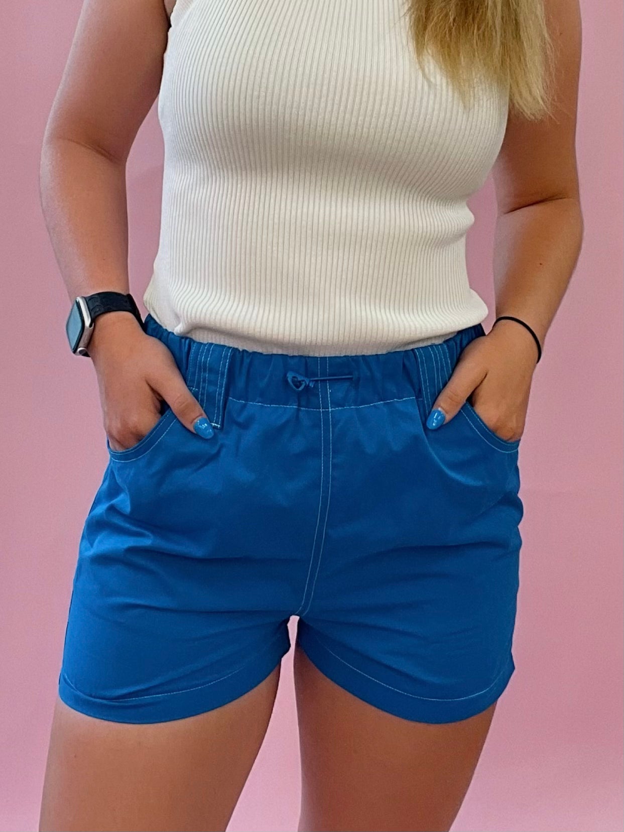 Janessa High Rise Pocketed Shorts in Blue