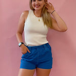 Janessa High Rise Pocketed Shorts in Blue