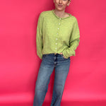 Back view of the wide leg jeans showing the high rise waist and full 22 inch leg opening