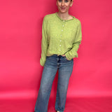 Detail of the Fab Ab front pockets and high rise waistband on the wide leg denim