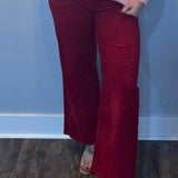 Jean Velveteen High Rise Flare in Red