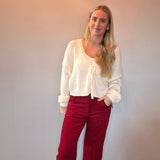 Jean Velveteen High Rise Flare in Red