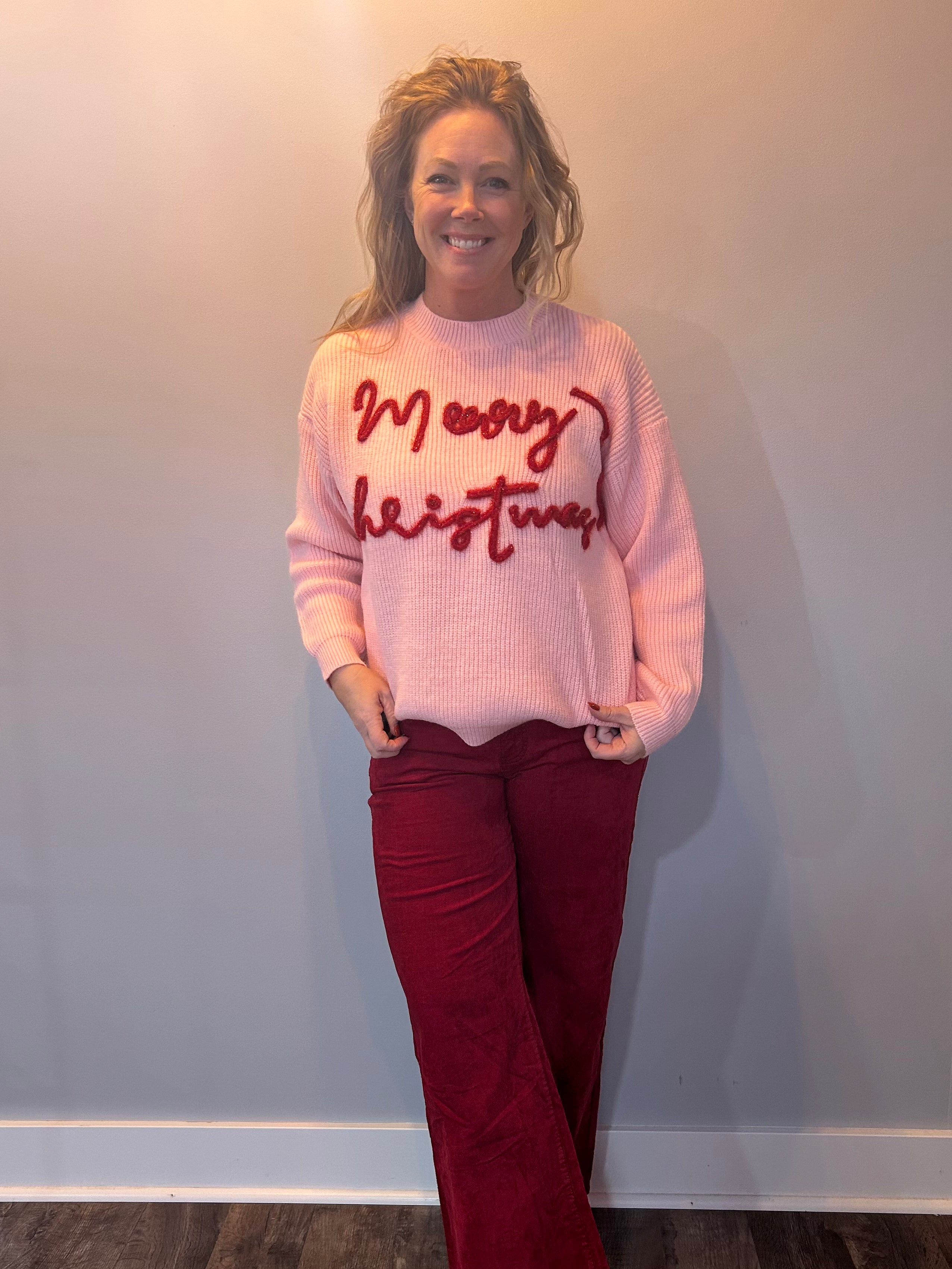 Jean Velveteen High Rise Flare in Red