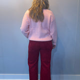 Jean Velveteen High Rise Flare in Red