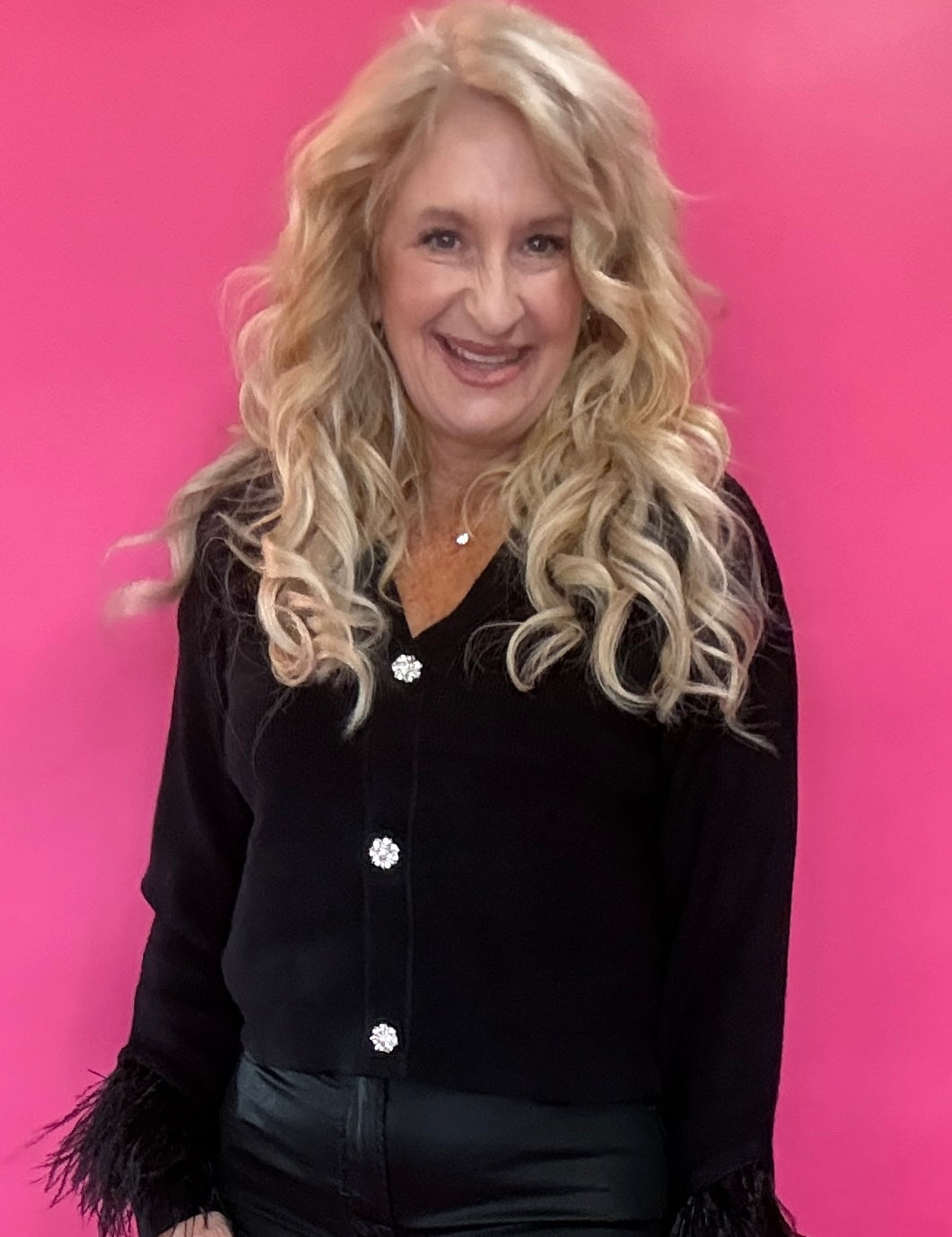 Jeweled Button V-Neck Cardigan