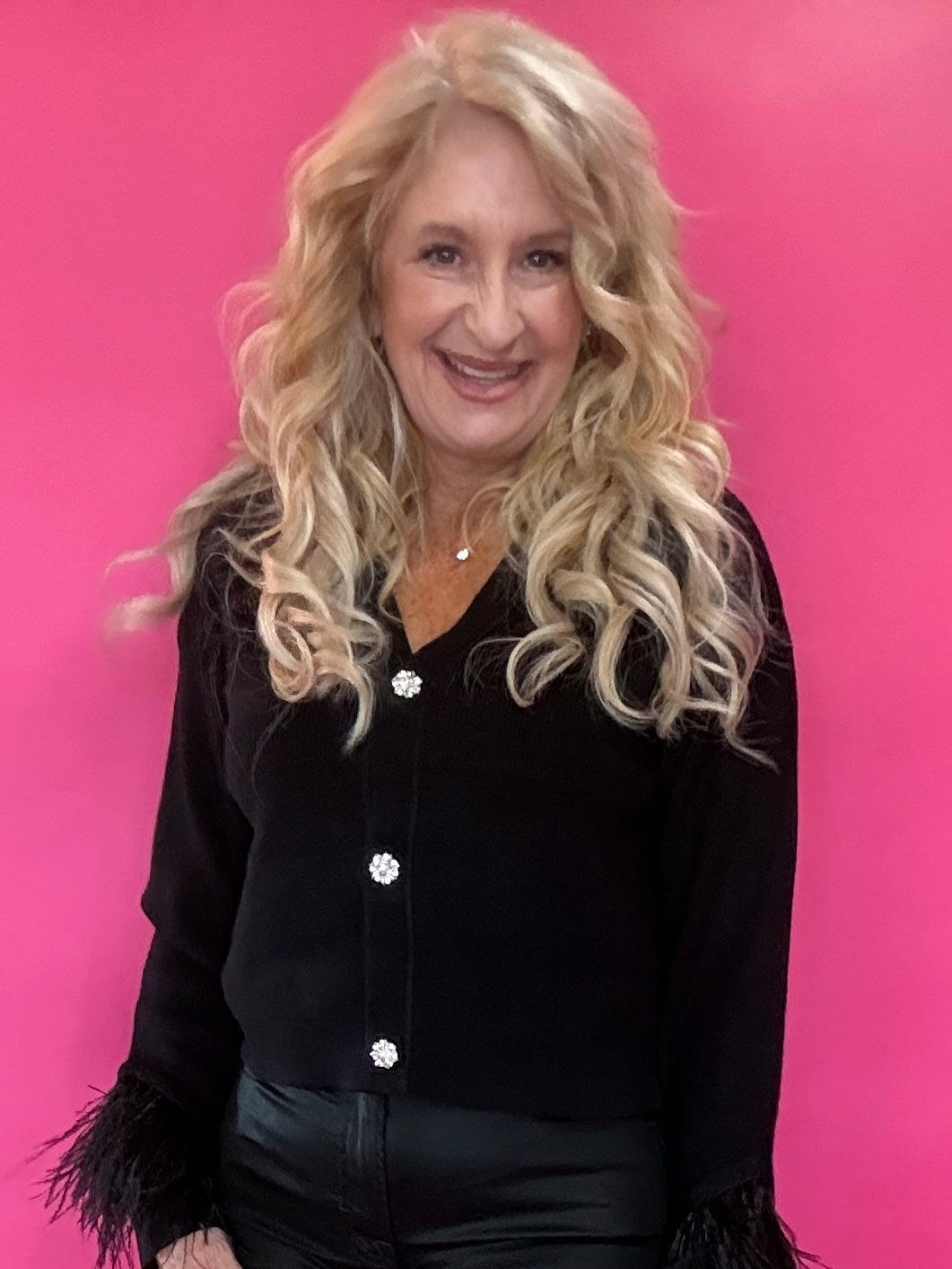 Jeweled Button V-Neck Cardigan