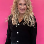 Jeweled Button V-Neck Cardigan