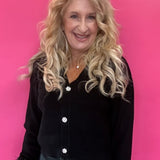 Jeweled Button V-Neck Cardigan