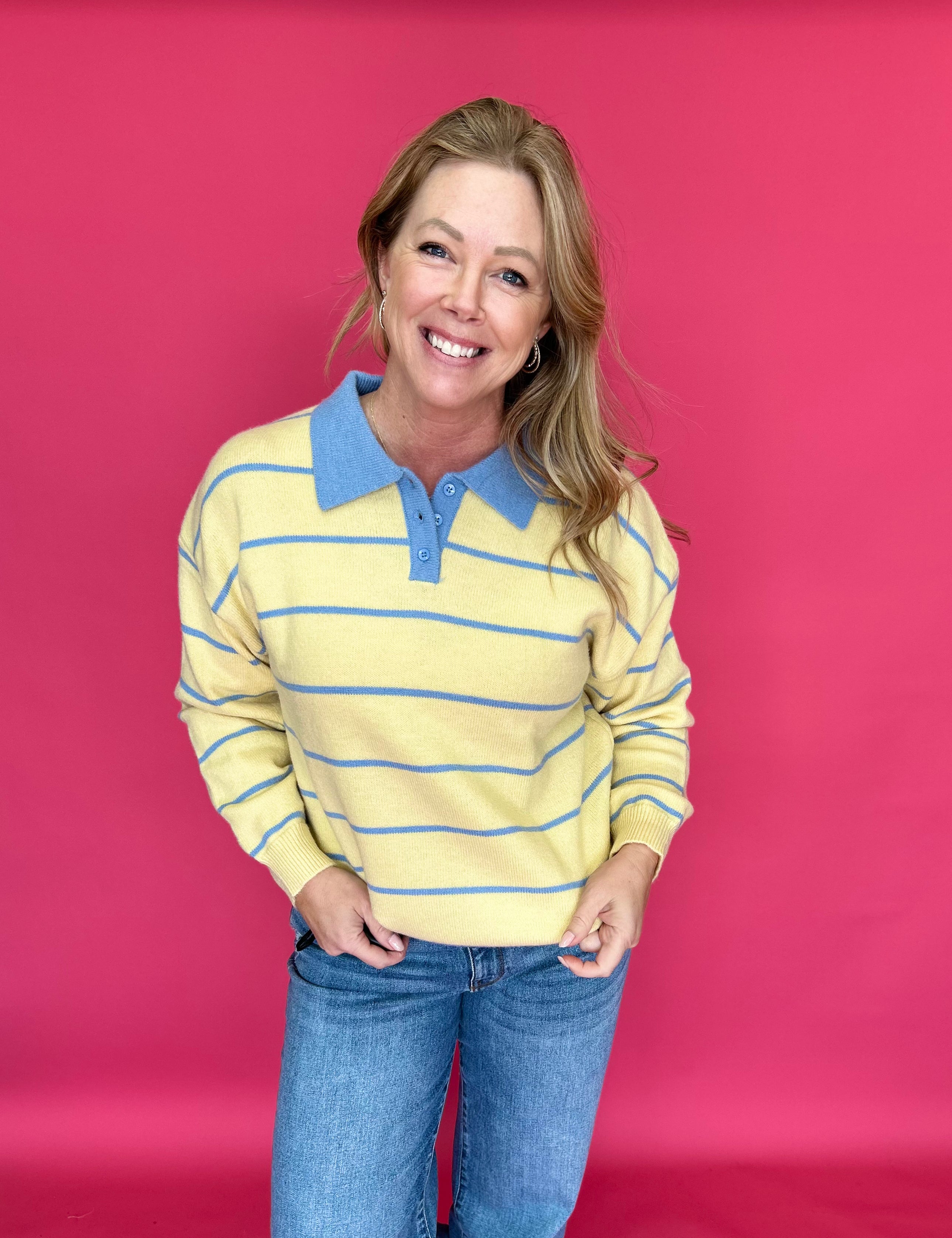 Joanna Striped Rugby Sweater in Yellow - Shabby 2 Chic Boutiques