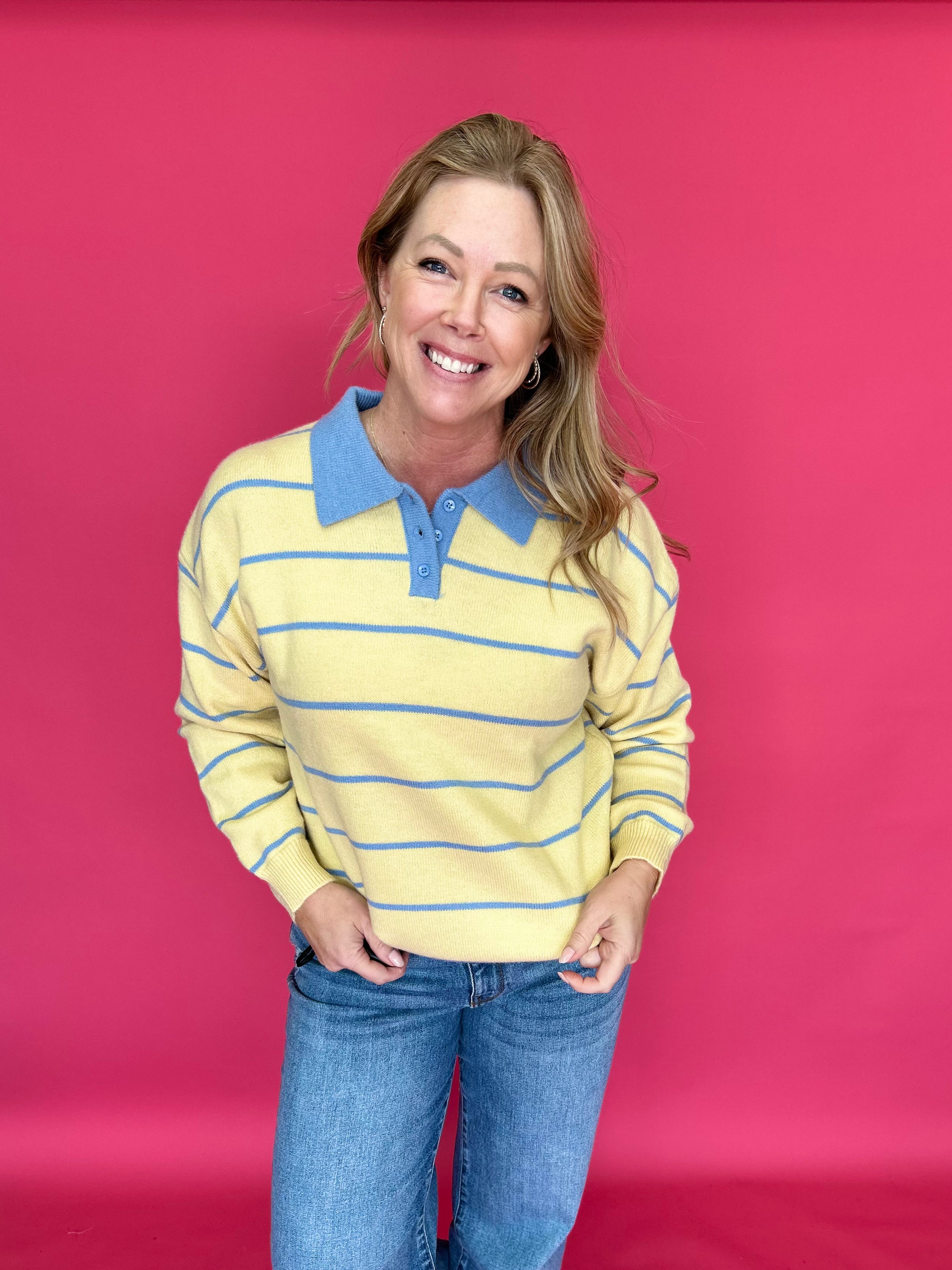 Joanna Striped Rugby Sweater in Yellow - Shabby 2 Chic Boutiques